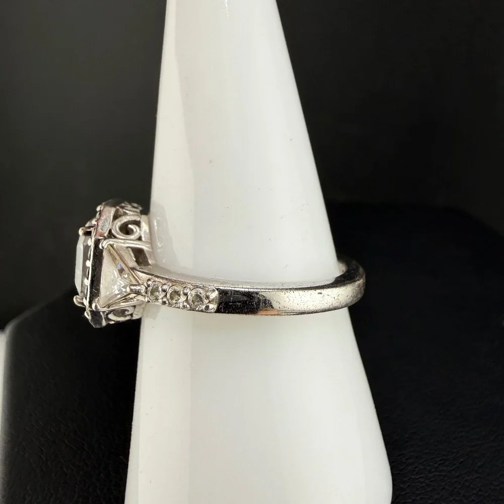Vintage Diamonique Ring CZ Black Halo 925 Sterling Silver Size 8.25